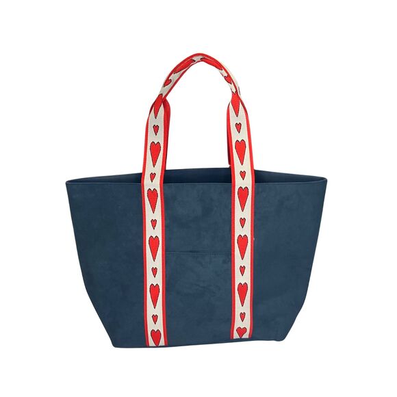 Brighton Love Valentine Tote Bag Navy Blue with Red Hearts - Canvas Shoulder Bag - Picture 3 of 6
